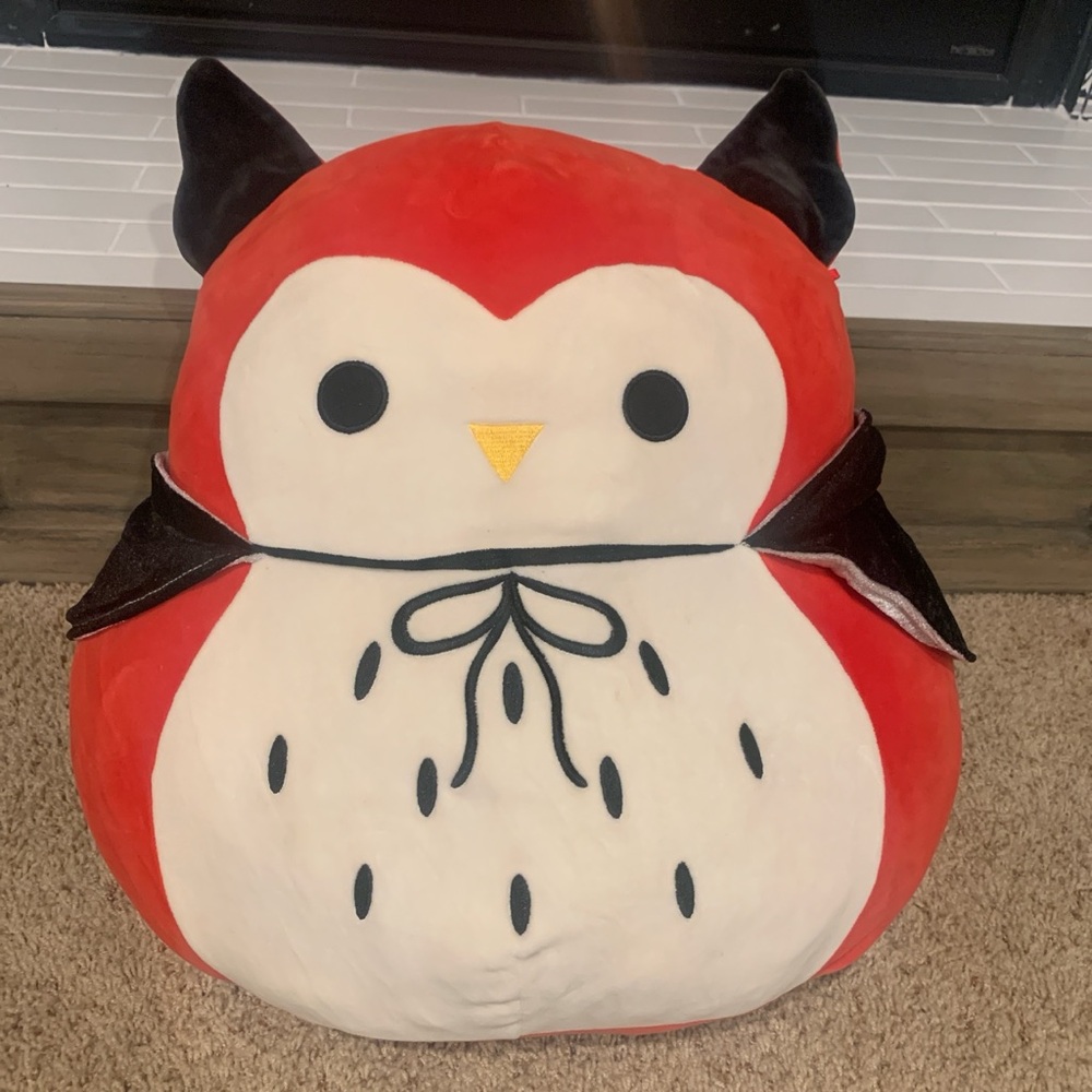 Red and White Owl Plush Pillow